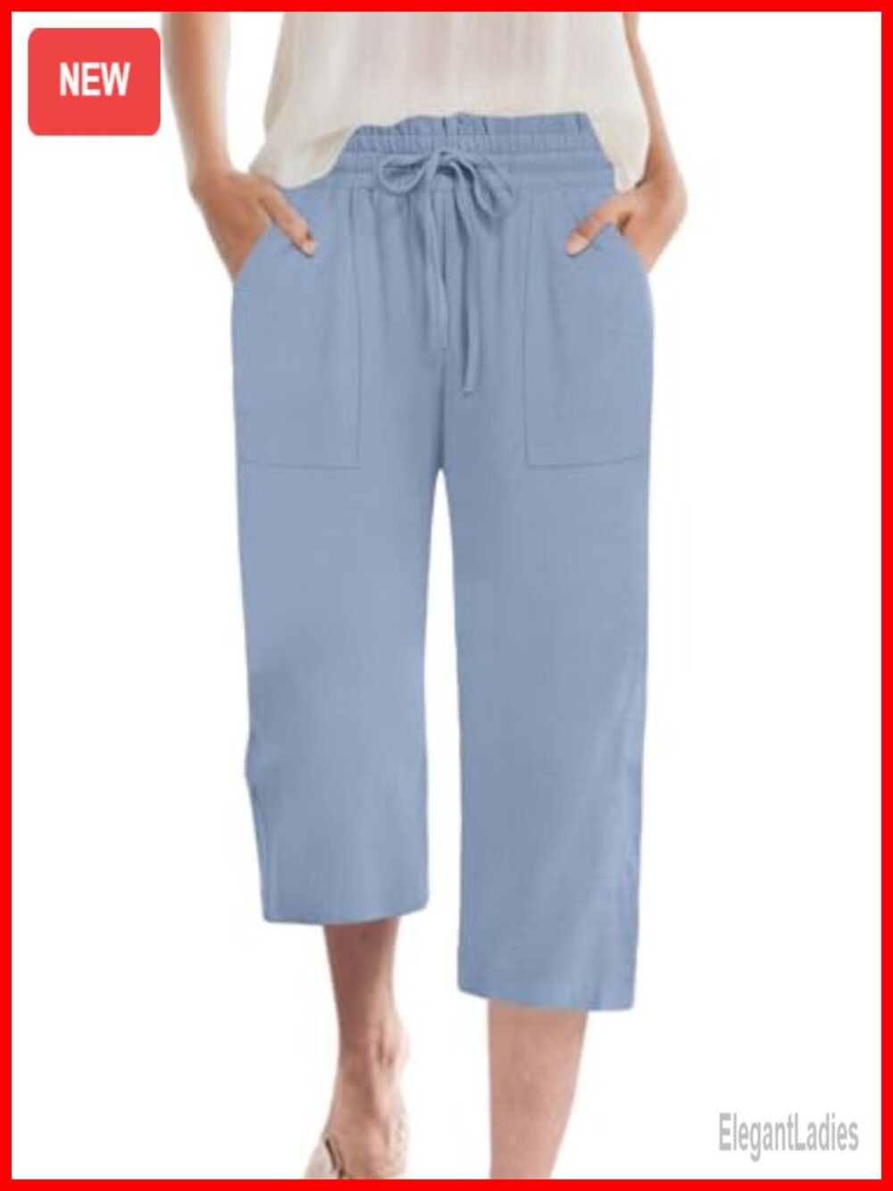 Chiffon Wide Leg Capri Pants High Waisted with Pockets Summer